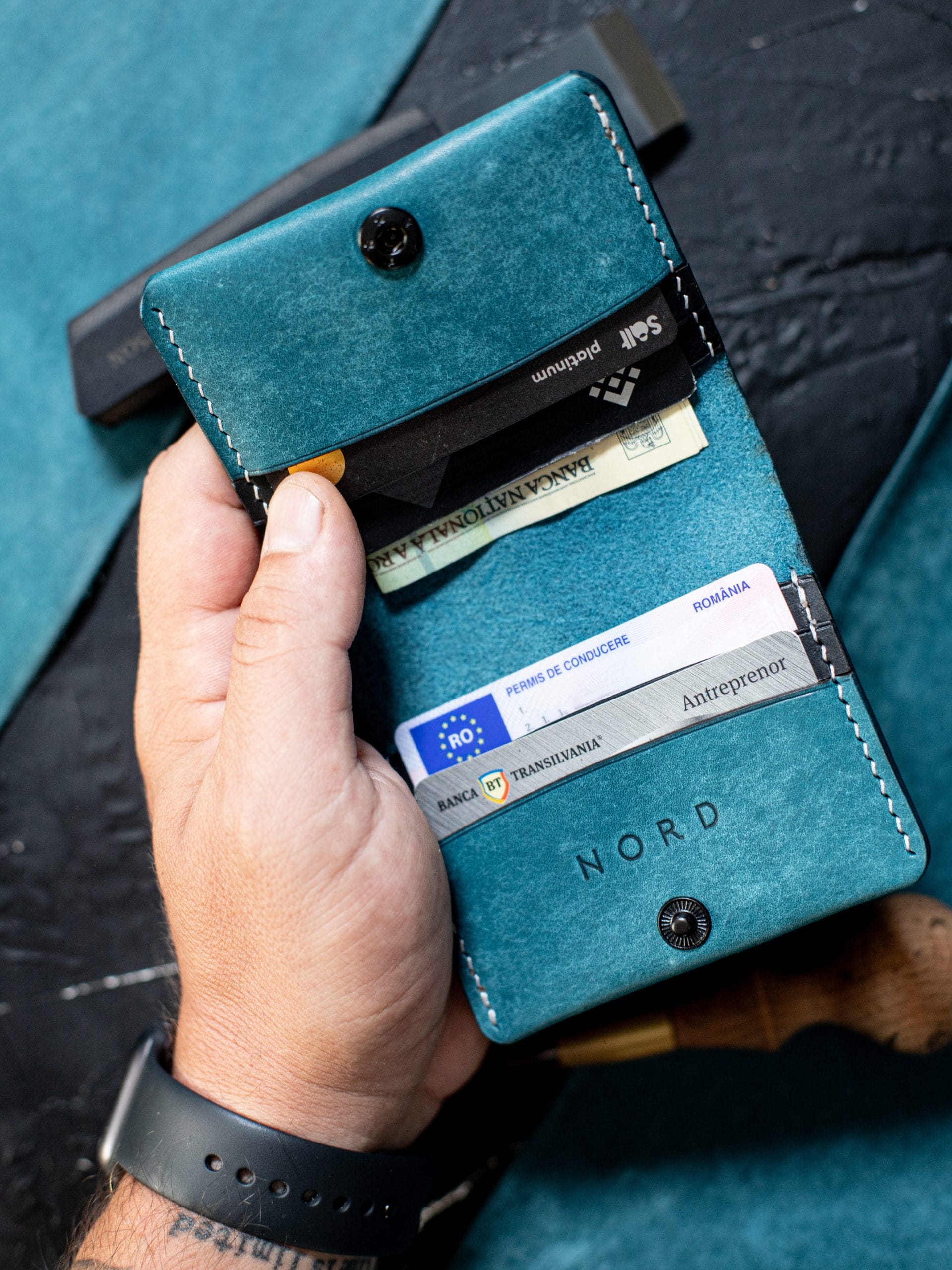 interior portofel minimalist Ocean piele naturală compartimente pentru buletin nou și carduri