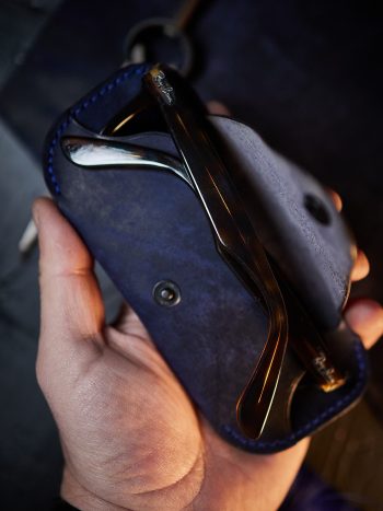 Etui ochelari piele premium navy design minimalist