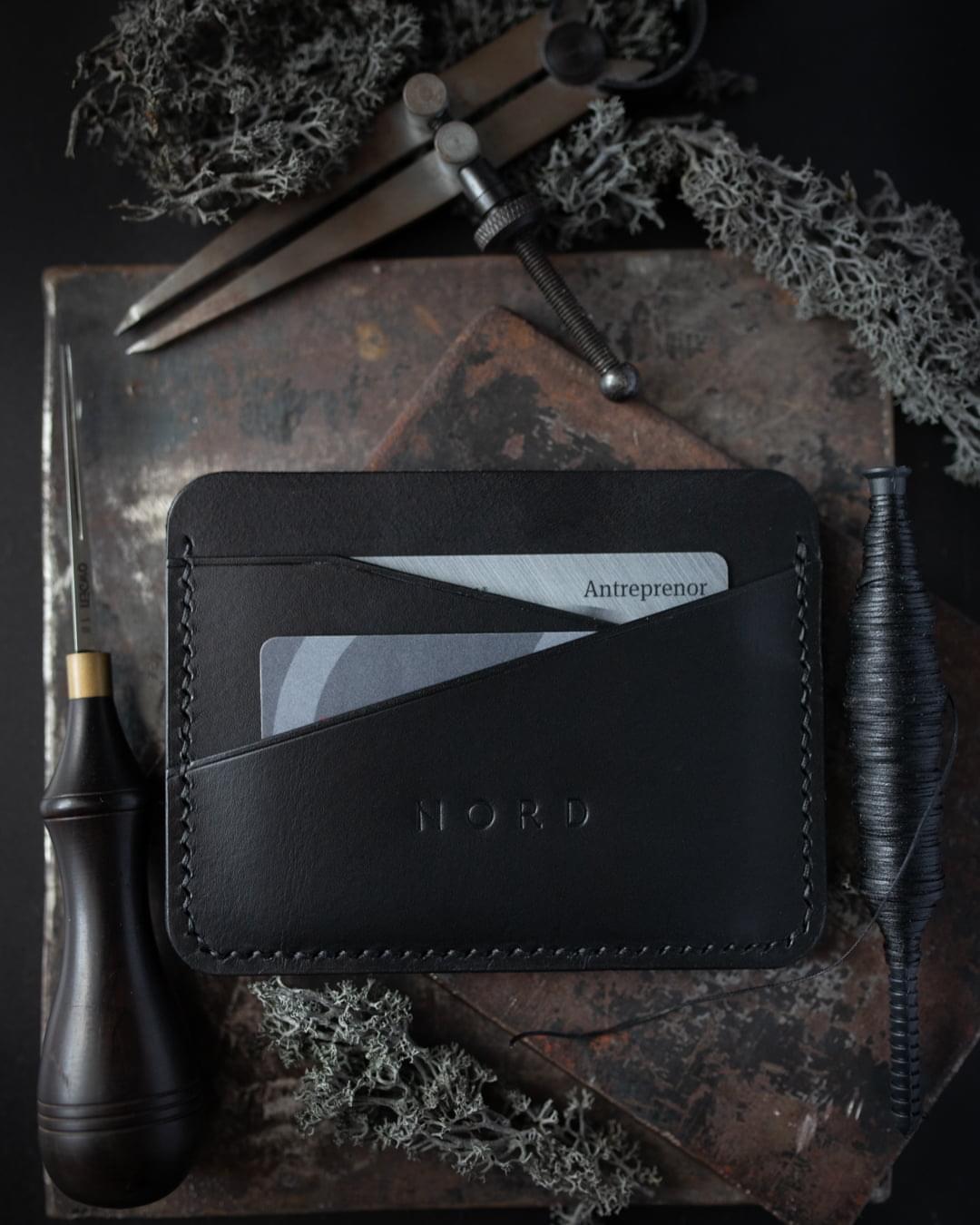 Portofel slim Negru N2 handmade piele naturală minimalist