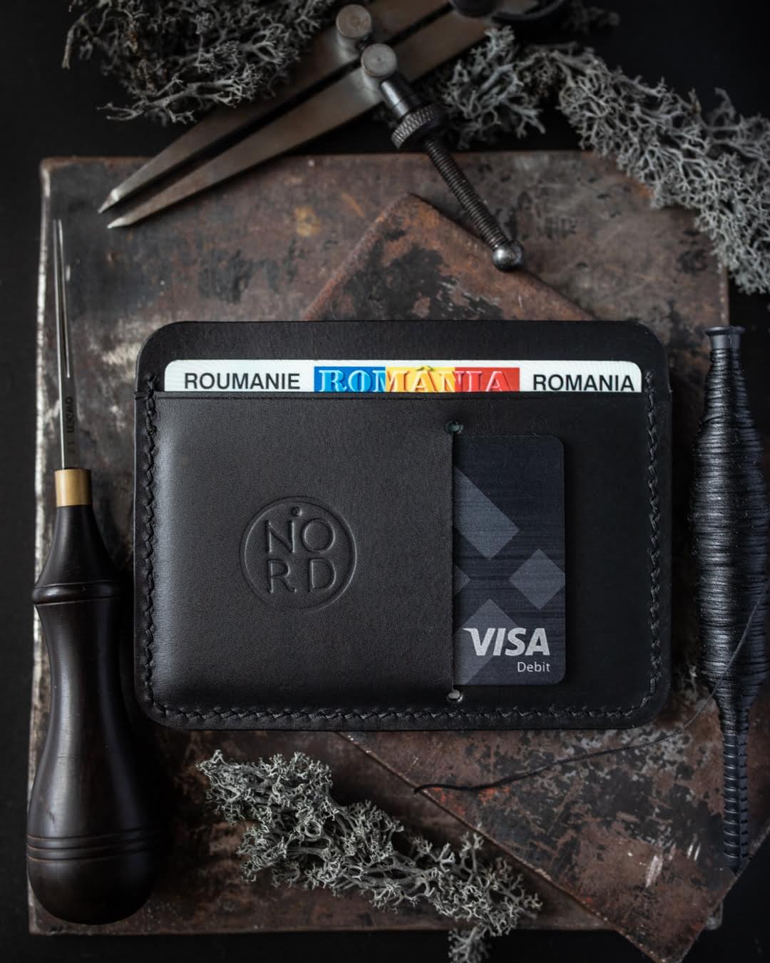 Portofel Slim Negru N2 - Handmade - Nord Leather Goods