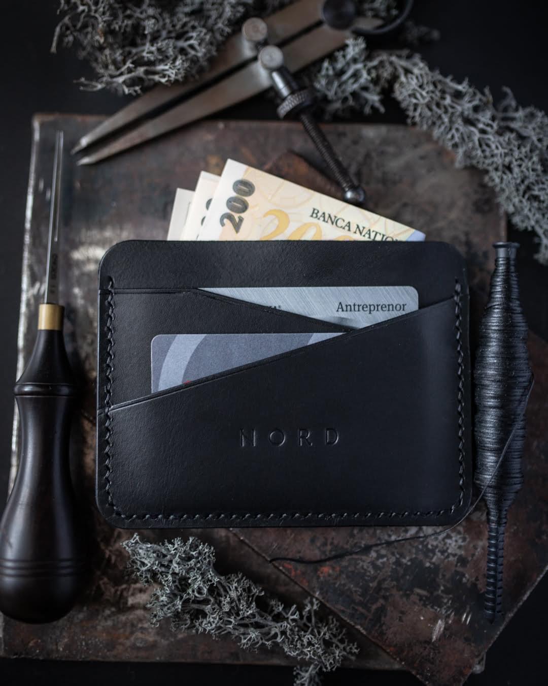 Portofel Slim Negru N2 - Handmade - Nord Leather Goods